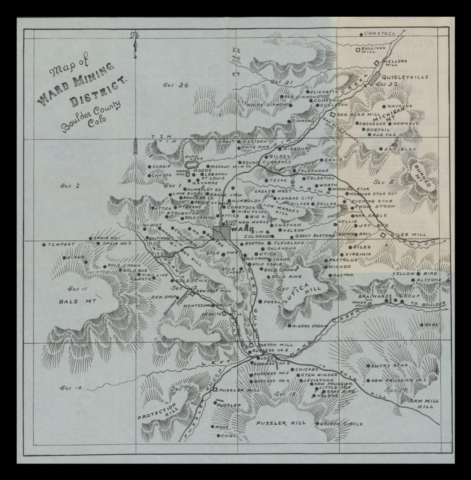 Historic map of the Ward Mining District, Boulder County, Colorado